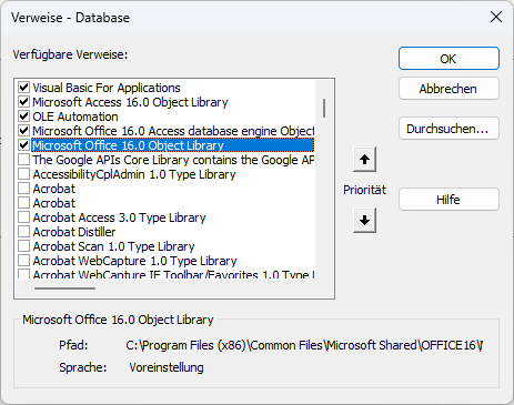 Hinzufügen eines Verweises auf die Office-Bibliothek
