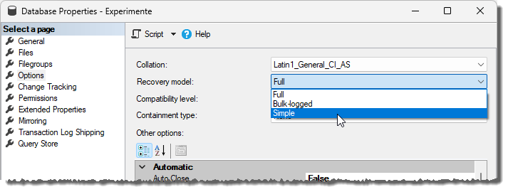 Einstellen des gewünschten Recovery models