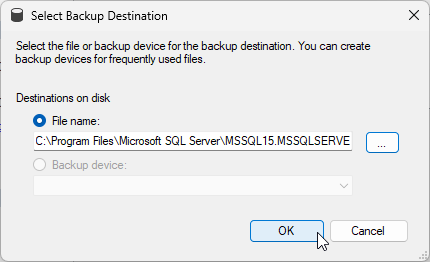 Ziel des Backups eingeben