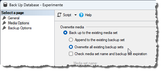 Überschreiben des Backups aktivieren