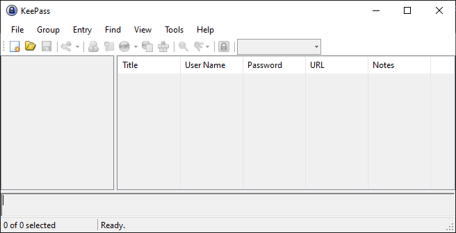 Die englischsprachige Benutzeroberfläche von Keepass