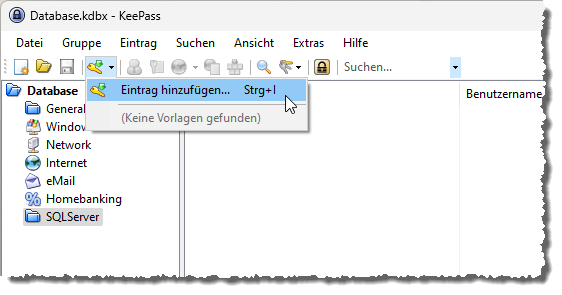 Einfügen eines neuen Eintrags in KeePass