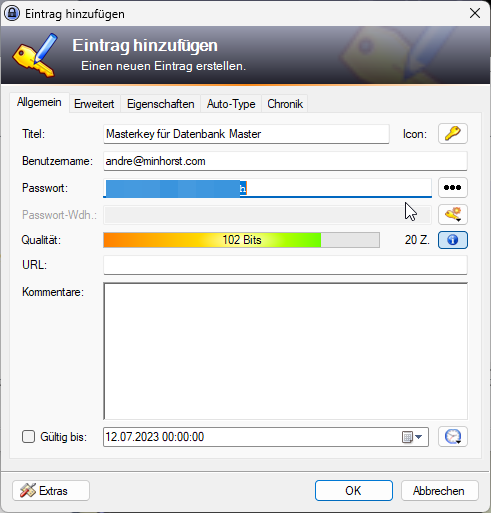 Erstellen eines neuen Kennworts