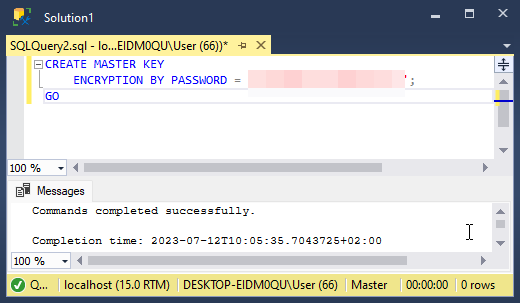 Anlegen eines Schlüssels für die Master-Datenbank