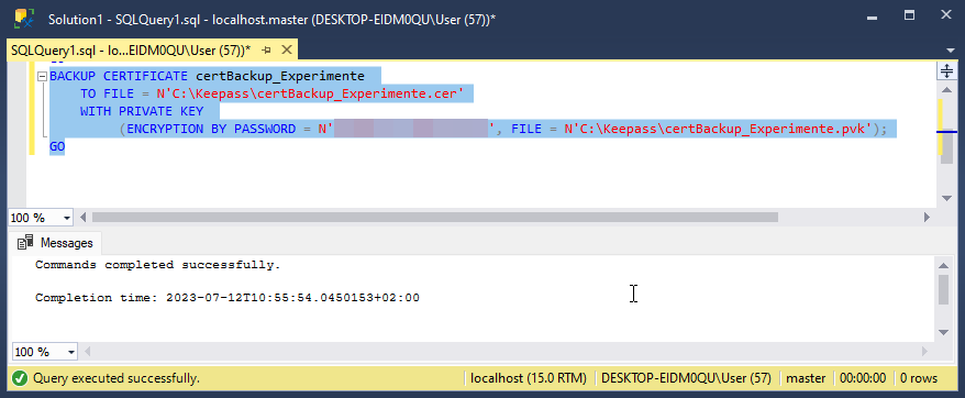Sichern des Zertifikats auf der Festplatte
