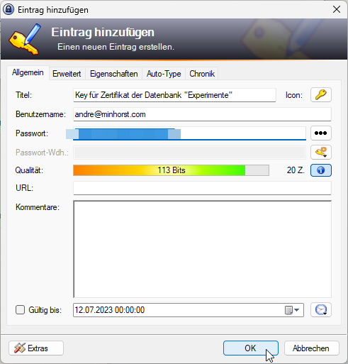Anlegen eines privaten Schlüssels