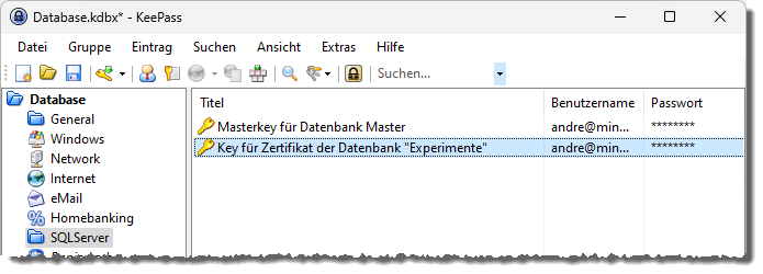 Der private Schlüssel für das Zertifikat in KeePass
