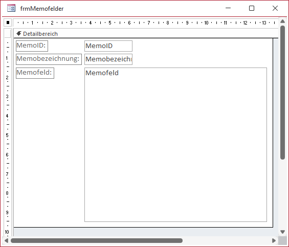 An eine Tabelle mit einem Memofeld gebundenes Formular