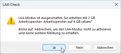 Meldung beim Start von Access, wenn LAA nicht aktiviert ist