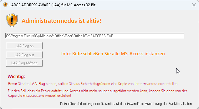 Hinweis, alle Access-Anwendungen zu schließen