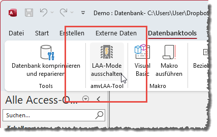 Ribbon-Befehl zum Aktivieren oder Deaktivieren des LAA-Modus