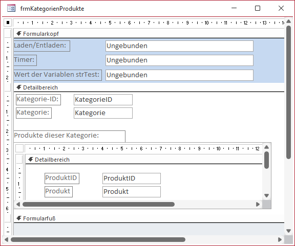 Entwurf des problembehafteten Formulars