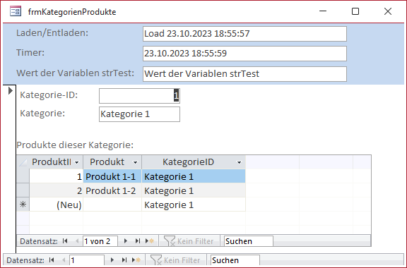 Das Formular direkt nach dem Öffnen