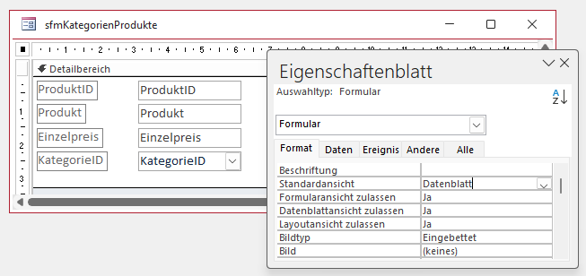 Das Unterformular der Anwendung