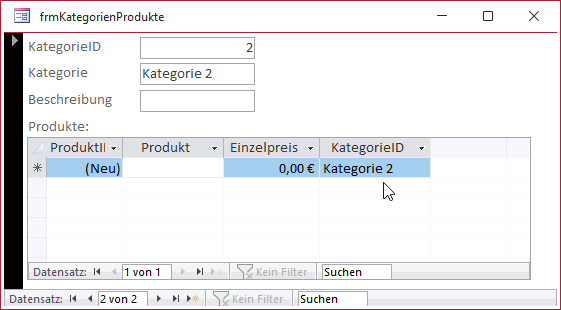 Nach dem Speichern im Hauptformular wird der Fremdschlüsselwert im Unterformular wieder auf den richtigen Wert eingestellt.