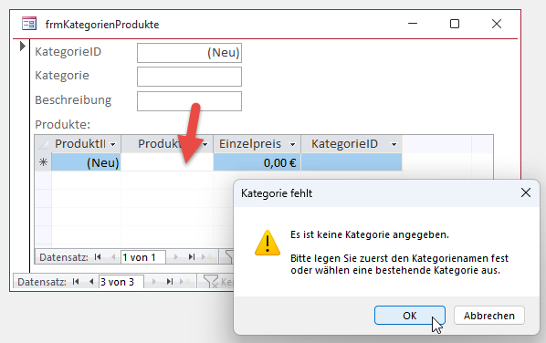 Meldung ohne Validierungsfunktion