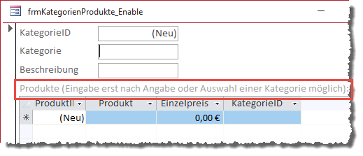 Aktivieren und Deaktivieren des Unterformular-Steuerelements