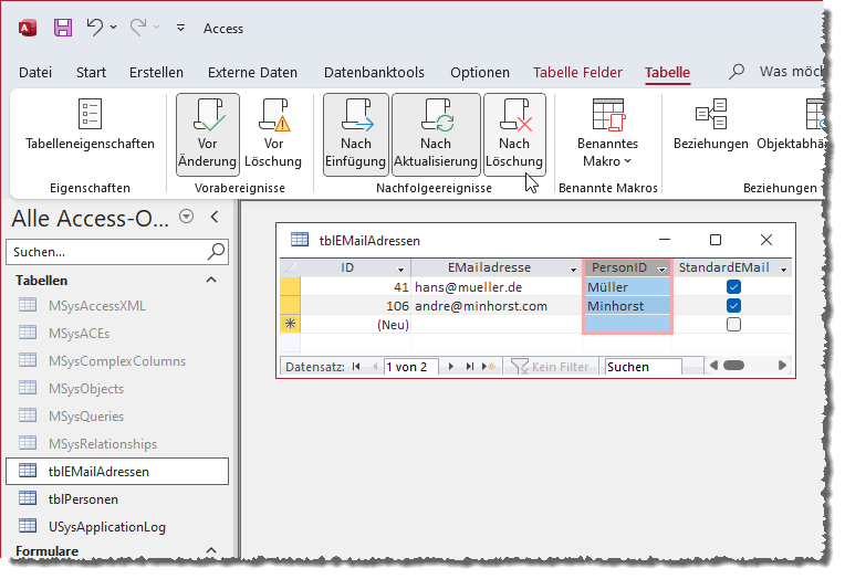 Aufrufen des Entwurfs der verschiedenen Makros