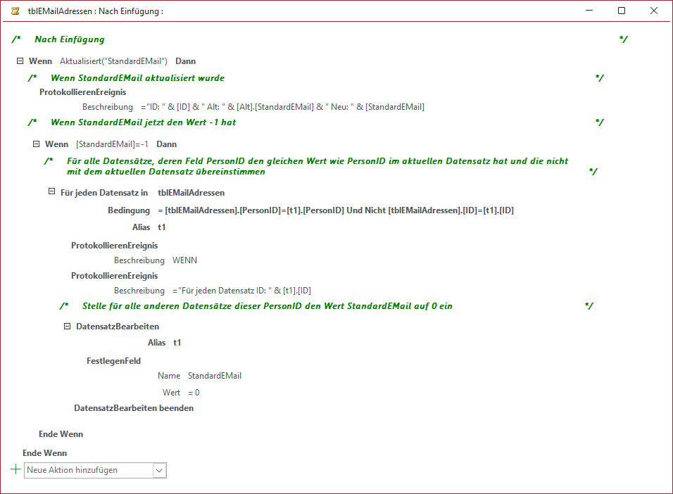 Makro zum Einstellen der Standardzuordnung beim Anlegen neuer E-Mail-Adressen