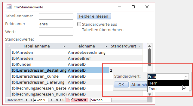 Die Auswahl per Kombinationsfeld wäre wesentlich ergonomischer.