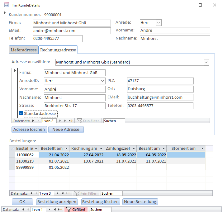 So sollen die Kundendetails im Formular angezeigt werden