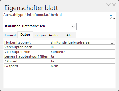 Verknüpfung zwischen Haupt- und Unterformular