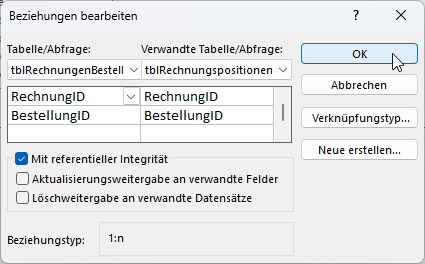 Anlegen einer Beziehung über zwei Felder