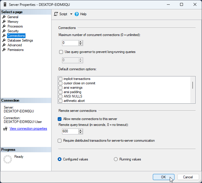 Aktivieren der Remoteverbindungen