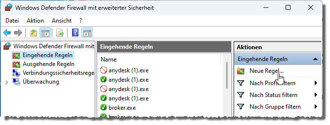 Anlegen einer neuen Regel