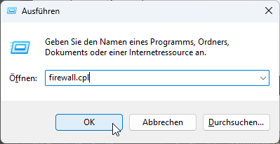 Starten der Systemsteuerung für die Firewall