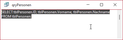 SQL-Ansicht der Abfrage