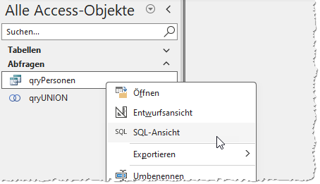 Abfrage direkt in der SQL-Ansicht öffnen