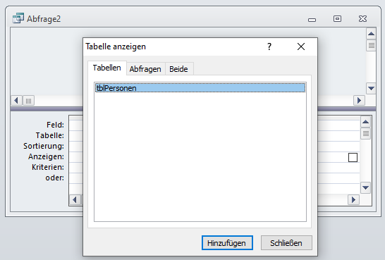 Dieses Fenster erscheint in älteren Access-Versionen