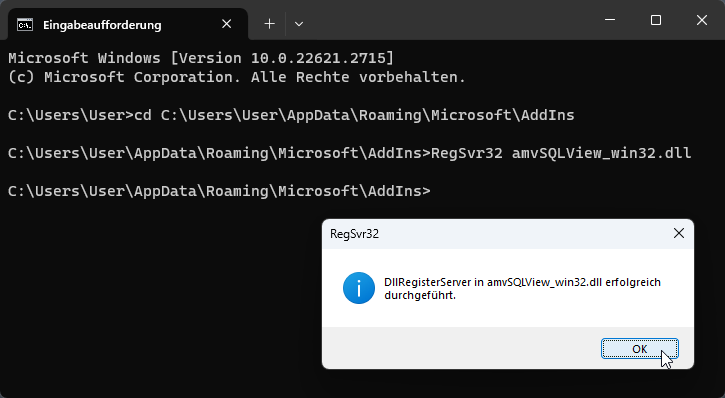 Registrieren einer DLL über die Eingabeaufforderung
