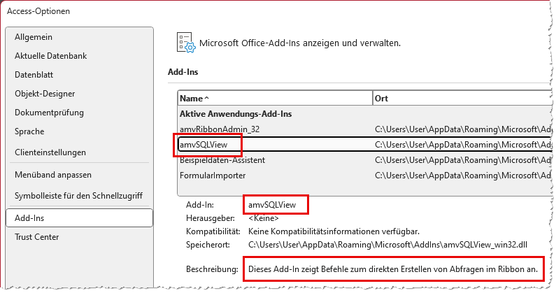 Informationen aus der Registry im Add-Ins-Bereich