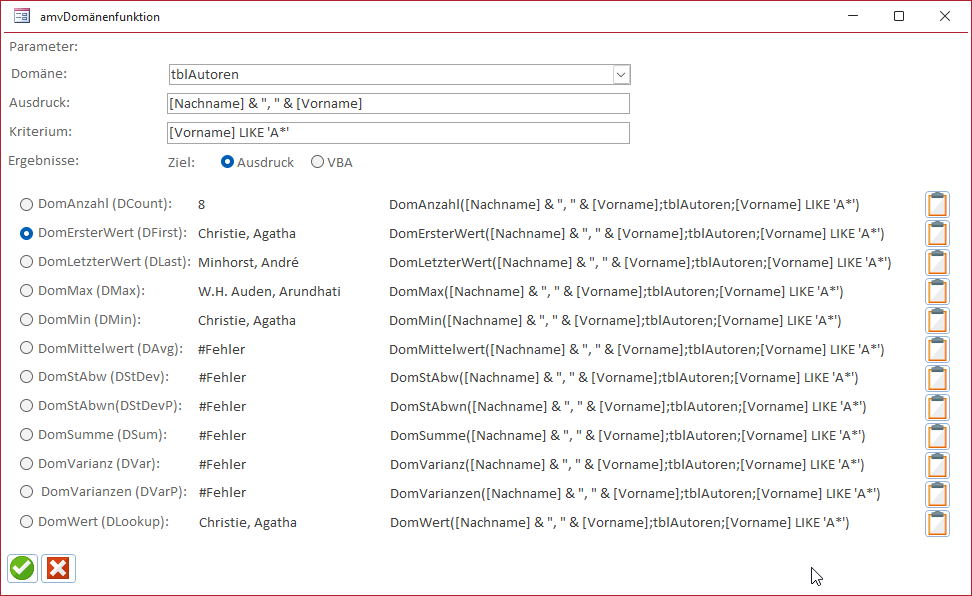Der Domänenfunktions-Assistent in Aktion