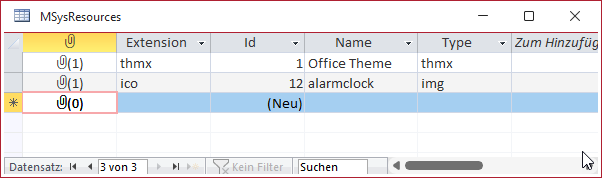 Das anzuzeigende Icon in der Tabelle MSysResources