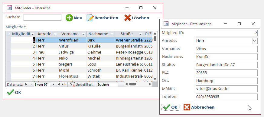 Die gewünschten Formulare