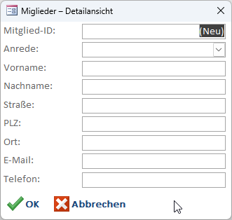 Das automatisch generierte Formular