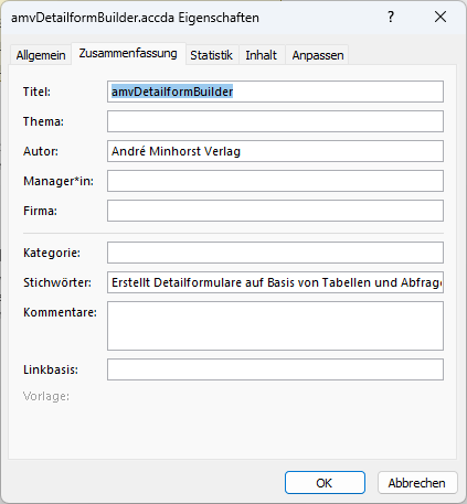 Datenmodell des Add-Ins