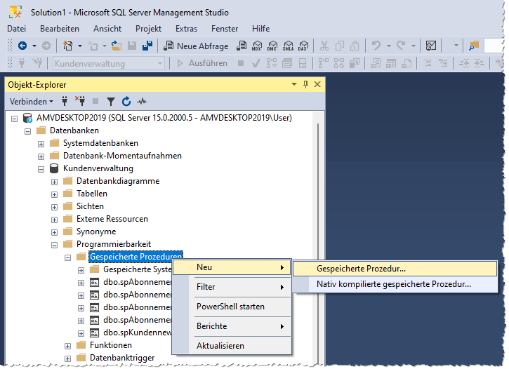 Hinzufügen einer neuen gespeicherten Prozedur