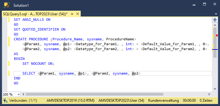 Vorlage für eine neue gespeicherte Prozedur