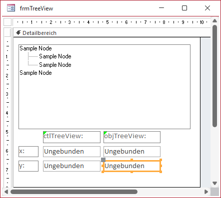Steuerelemente zum Anzeigen der x- und y-Werte für die beiden Ereignisprozeduren