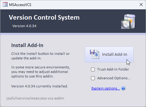 Installieren des Version Control Add-Ins