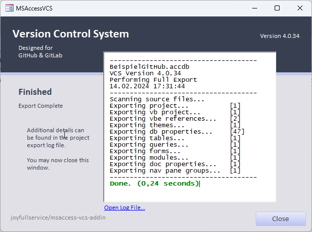 Dokumentation des Exports