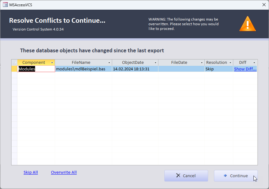 Import geänderter Elemente