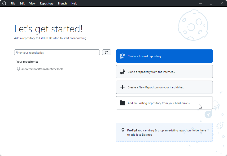 GitHub Desktop nach dem Start
