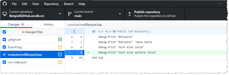 Anzeige der Änderungen des Moduls