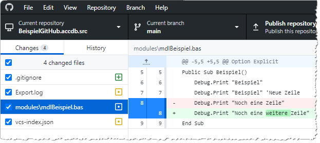 Anzeige weiterer Änderungen des Moduls