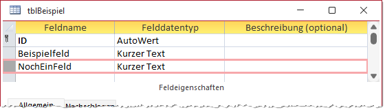 Hinzufügen eines neuen Feldes